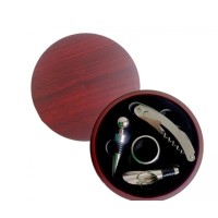 SET PARA VINOS X 4 PIEZAS EN CAJA DE MADERA REDONDA SET PARA VINOS X 4 PIEZAS EN CAJA DE MADERA REDONDA