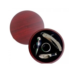 SET PARA VINOS X 4 PIEZAS EN CAJA DE MADERA REDONDA SET PARA VINOS X 4 PIEZAS EN CAJA DE MADERA REDONDA