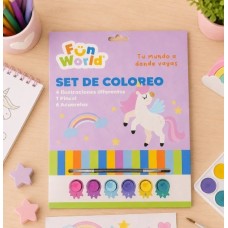 SET DE COLOREO FUN WORLD CON ACUARELAS UNICORNIO