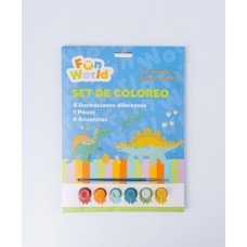 SET DE COLOREO FUN WORLD CON ACUARELAS DINOSAURIOS