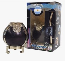 MATE DE CALABAZA CON PIE Y VIROLA METALICA CON BOMBILLA PREMIUN