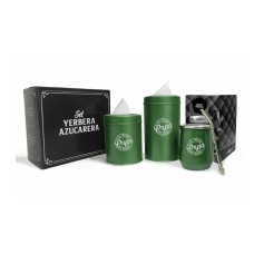 SET MATERO X 4 (MATE DE ACERO + LATAS VERTEDORAS + BOMBILLAS) EN CAJAS