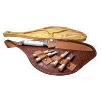 TABLA PARA PICADAS FORMA DE JAMON CON CUCHILLO Y TENEDORES