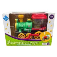 TREN LOCOMOTORA A VAPOR CON LUCES, SONIDO E IMAGENES EL DUENDE AZUL 8121