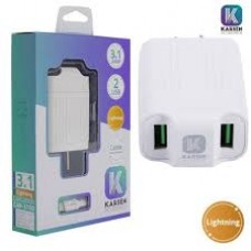 CARGADOR PARA CELULARES IPHONE KARSEN LIGHTNING  2 USB 3.1 AMP