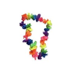 COLLAR DE COTILLON HAWAIANO FLORES TELA MULTICOLOR FLUO