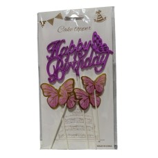 ADORNO DE TORTA - CARTEL HAPPY BIRTHDAY FUCSIA + 4 MARIPOSAS ROSAS ADORNO DE TORTA - CARTEL HAPPY BIRTHDAY FUCSIA + 4 MARIPOSAS ROSAS
