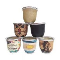 MATE DE VIDRIO FORRADO CON CUERINA ESTAMPADAS