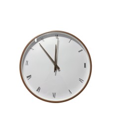 RELOJ DE PARED 30 CM BORDE MADERA FONDO BLANCO NUMEROS ROMANOS