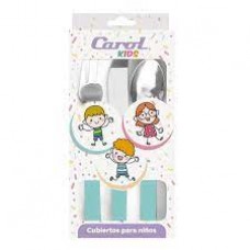 JUEGO DE CUBIERTOS PARA BEBE X 3 CAROL EN Caja  CELESTE - ROSA - BLANCO