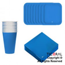 KIT DESCARTABLE PLATO + VASOS + SERVILLETAS AZUL