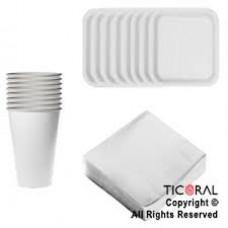 KIT DESCARTABLE PLATOS + VASOS + SERVILLETAS PARA 8 PERSONAS BLANCO