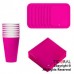 KIT DESCARTABLE PLATO + VASOS + SERVILLETAS FUCSIA FLUO