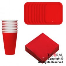 KIT DESCARTABLE PLATO + VASOS + SERVILLETAS ROJO