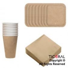KIT DESCARTABLE PLATO + VASOS + SERVILLETAS KRAFT