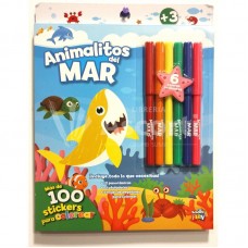 LIBRO ANIMALITOS DEL MAR + 100 STICKERS + 6 MARCADORES - SET DE ACTIVIDADES LIBRO ANIMALITOS DEL MAR + 100 STICKERS + 6 MARCADORES - SET DE ACTIVIDADES