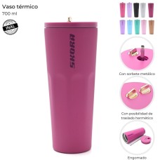 VASO TERMICO DE ACERO INOXIDABLE SKORA 40587 X 700 ML CON SORBETE METALICO
