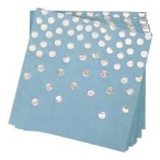 SERVILLETAS DESCARTABLES PARTY STORE CELESTE CON LUNARES PLATEADOS X 12