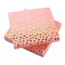 SERVILLETAS DESCARTABLES PARTY STORE ROSA CON LUNARES DORADOS X 12
