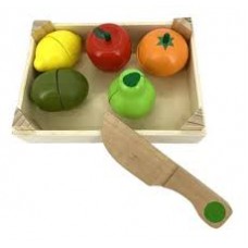 SET DE FRUTAS Y VERDURAS DE MADERA CON CUCHILLO Y VELCRO EN CAJON