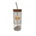 VASO DE VIDRIO 500 ML CON SORBETE TAPA DE BAMBU MOÑO BEIGE
