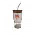 VASO DE VIDRIO 500 ML CON SORBETE TAPA DE BAMBU MOÑO ROSA