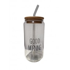 VASO DE VIDRIO 500 ML CON SORBETE TAPA DE BAMBU GOOD MORNING VASO DE VIDRIO 500 ML CON SORBETE TAPA DE BAMBU GOOD MORNING