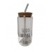 VASO DE VIDRIO 500 ML CON SORBETE TAPA DE BAMBU GOOD MORNING