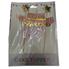 ADORNO DE TORTA - CARTEL BANDERIN CON ESTRELLAS ROSA