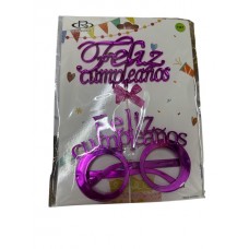 ADORNO DE TORTA - PINCHE FELIZ CUMPLE + ANTEOJOS DE COTILLON COLORES SURTIDOS