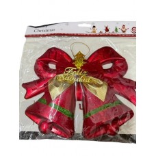 ADORNO PARA PUERTA NAVIDEÑO 2 CAMPANAS CON GLITTER ROJO