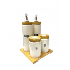 CONDIMENTERO X 4 ACEITERA-VINAGRERA-SALERO-PIMENTERO CERAMICA Y BAMBU